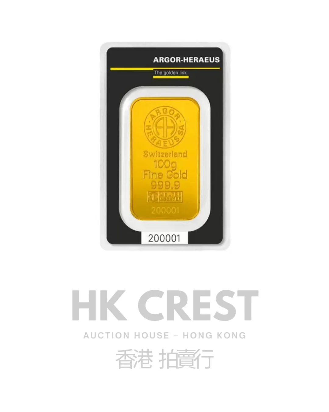 Investment gold bar by Argor-Heraeus, Classic Minted series, 100 g, Au 9999, cast format