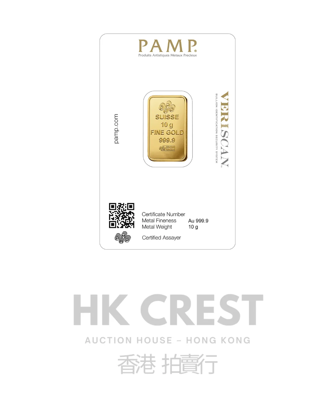 Investment gold bar by PAMP Suisse, Classic series, 10 g, Au 9999, minted format