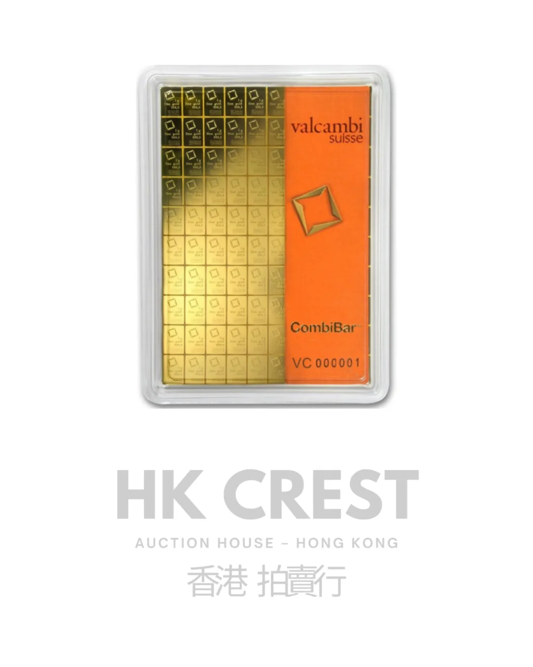 Investment gold bar by Valcambi Suisse, CombiBar series, 100 g, Au 9999, minted format
