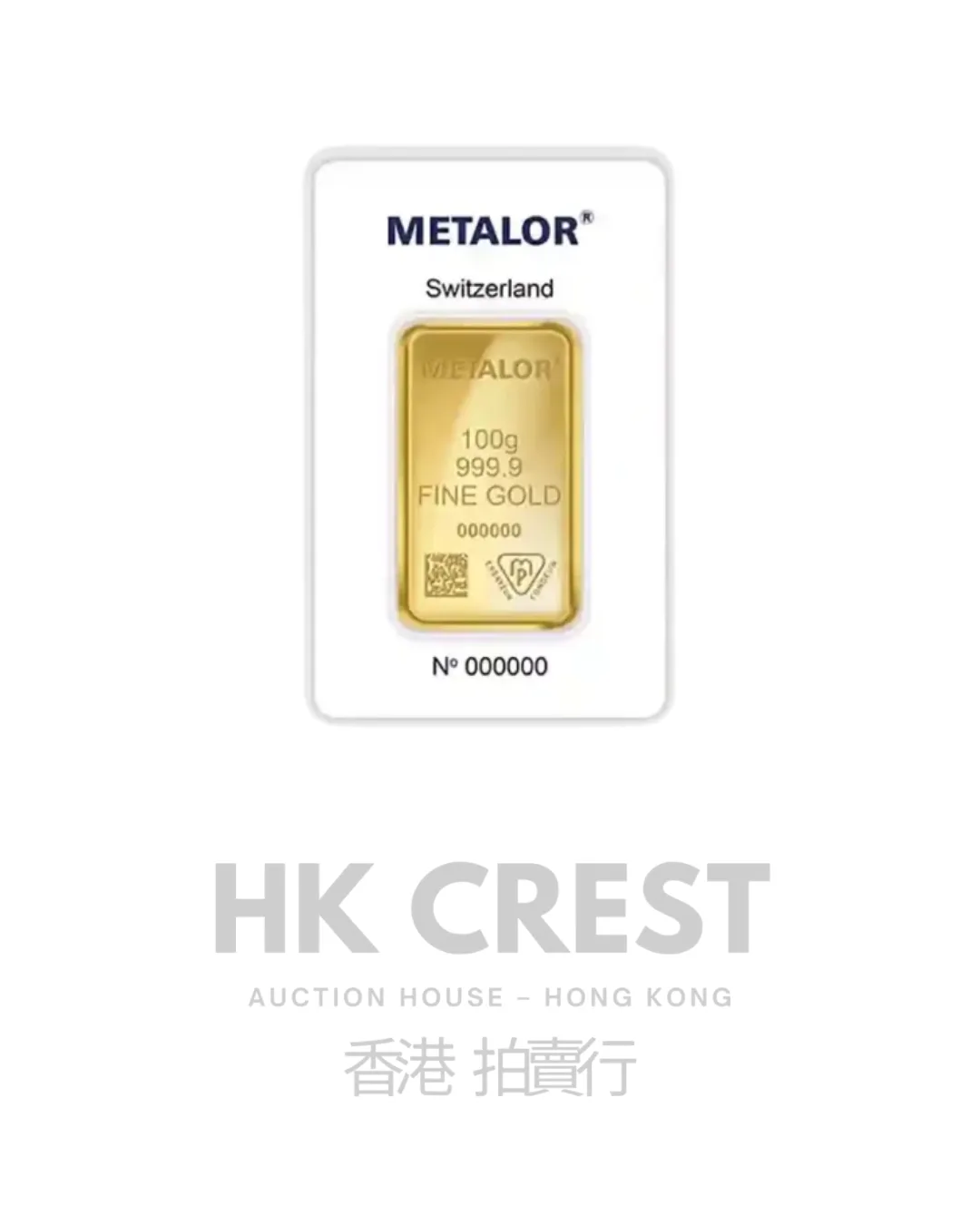 Investment gold bar by Metalor, Minted Gold series, 100 g, Au 9999, cast format