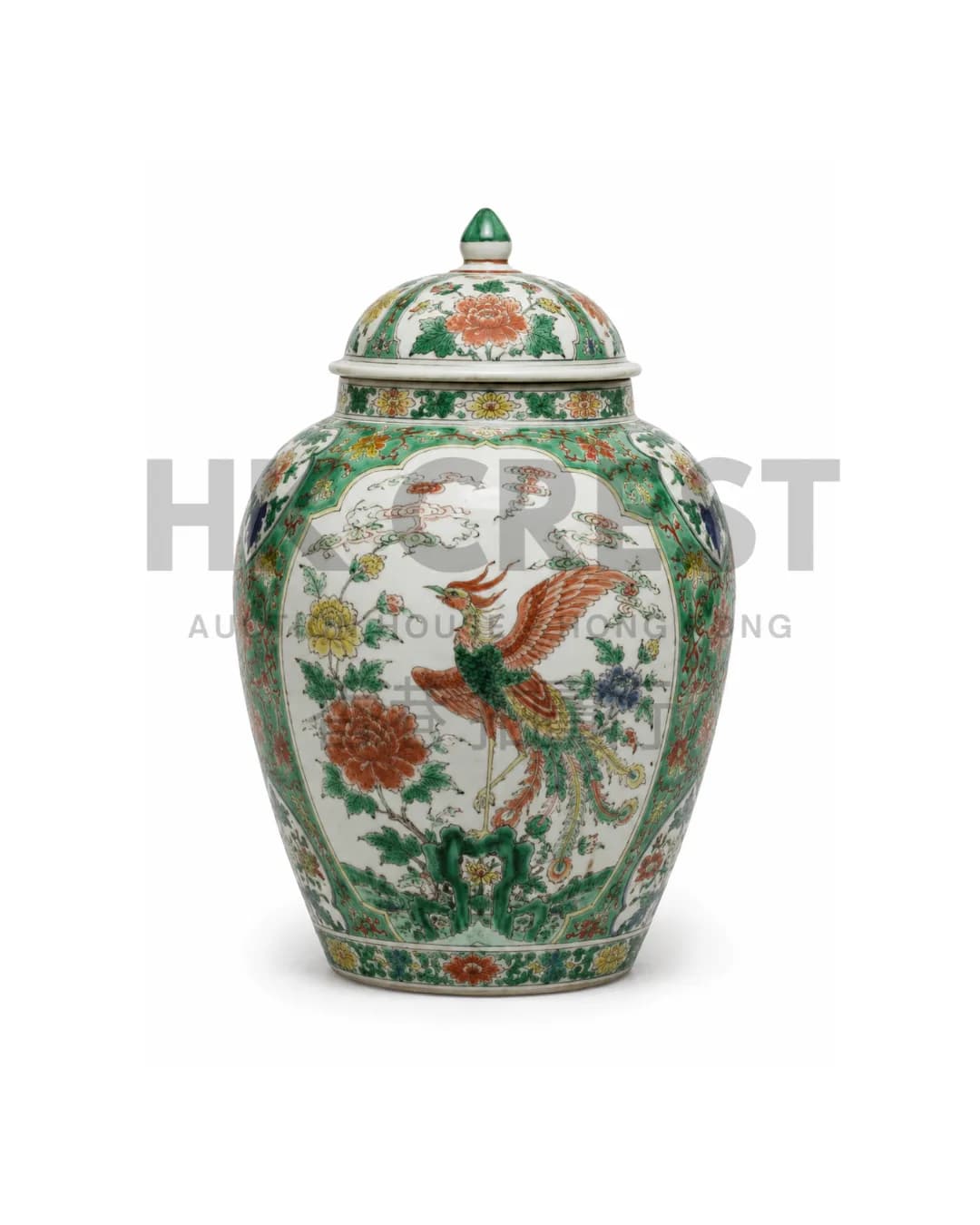 CHINESE FAMILLE VERTE PORCELAIN COVERED JAR