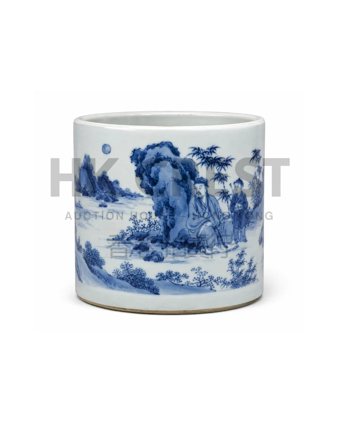 CHINESE BLUE AND WHITE BRUSH POT