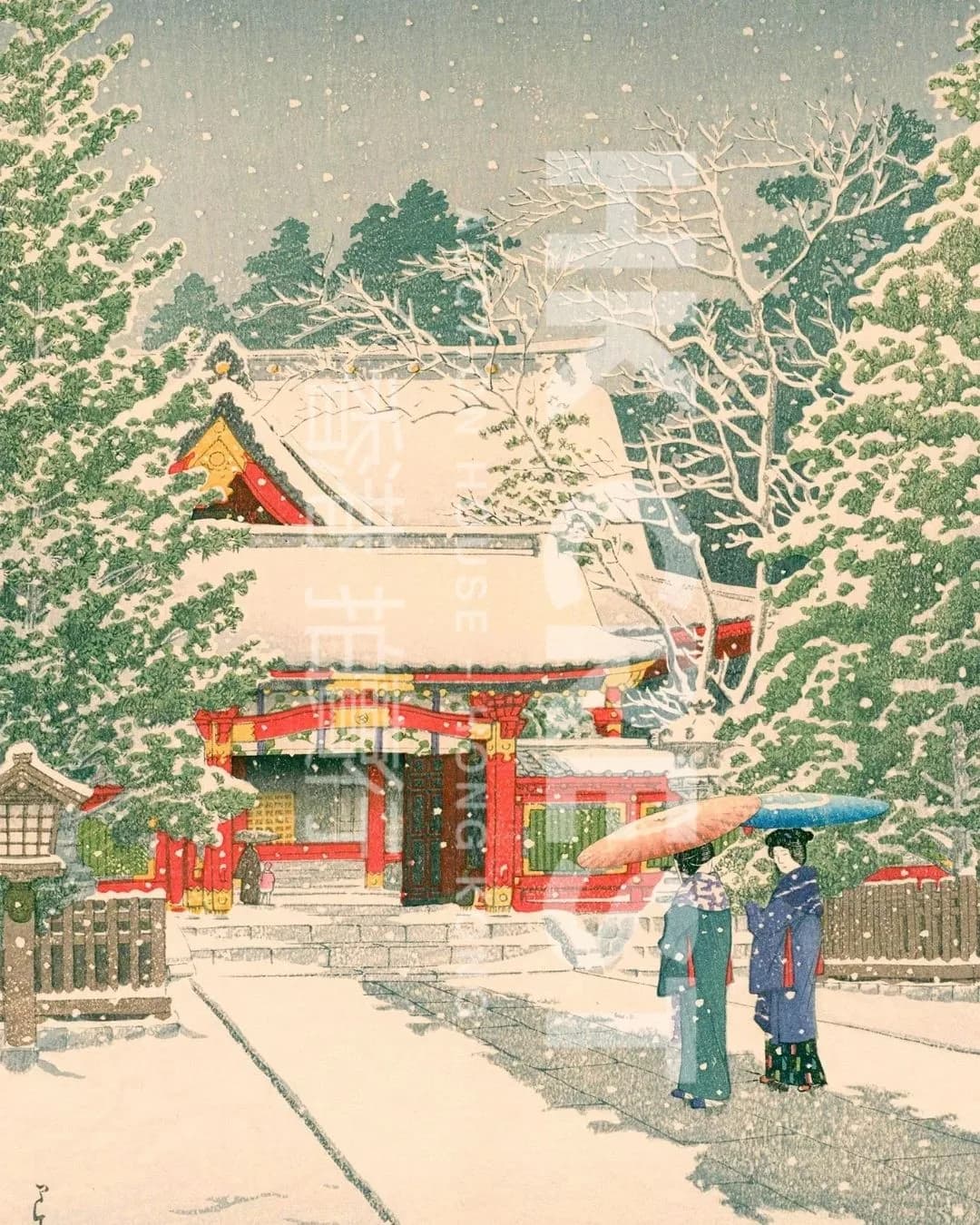 After Kawase Hasui — Snow at Hie Shrine