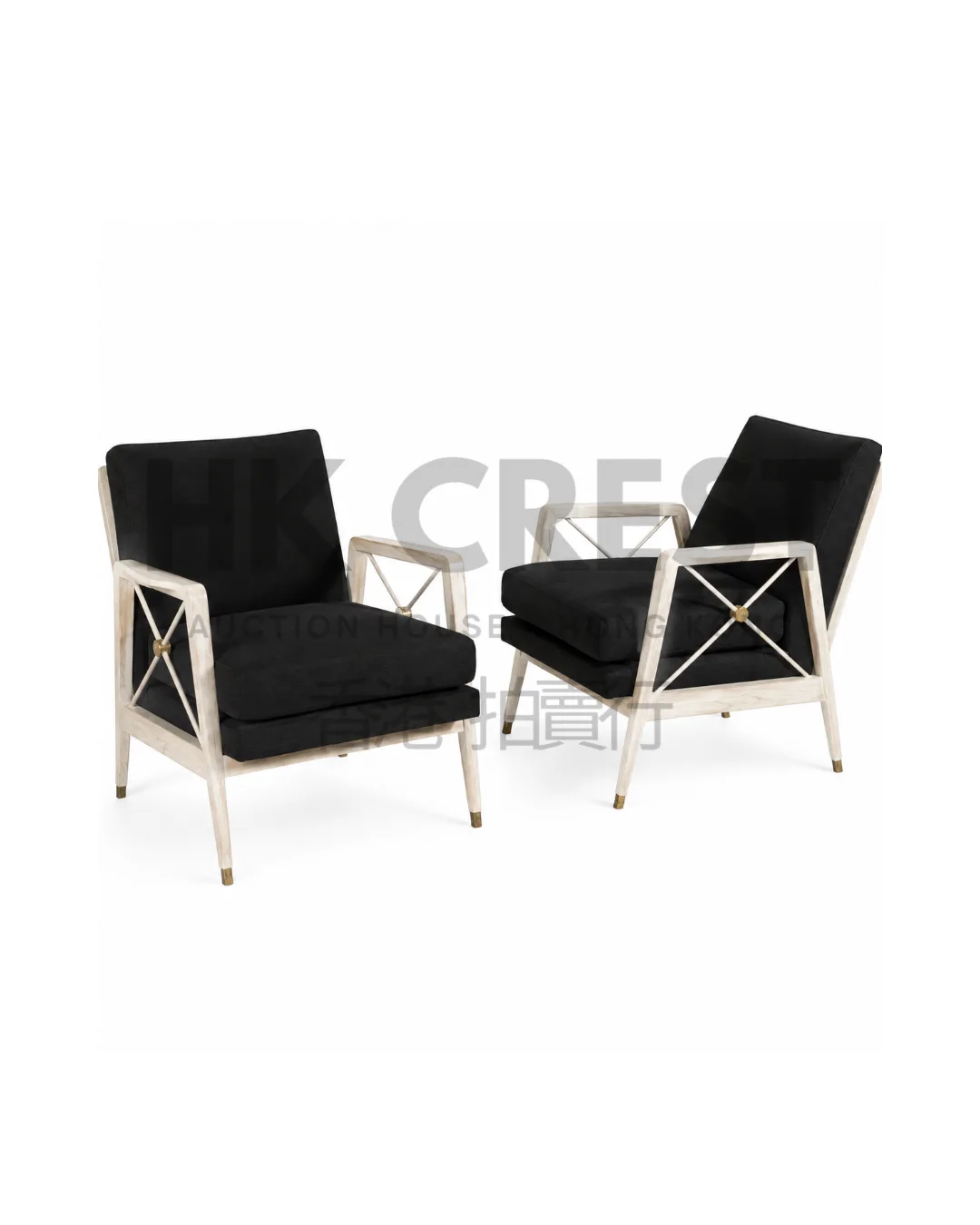 Pair of mid-century-inspired armchairs with walnut frames