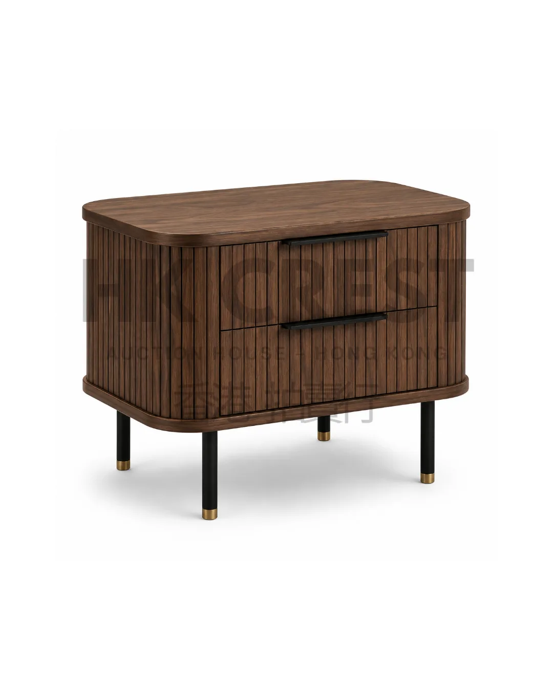 Compact bedside cabinet in walnut veneer with one drawer