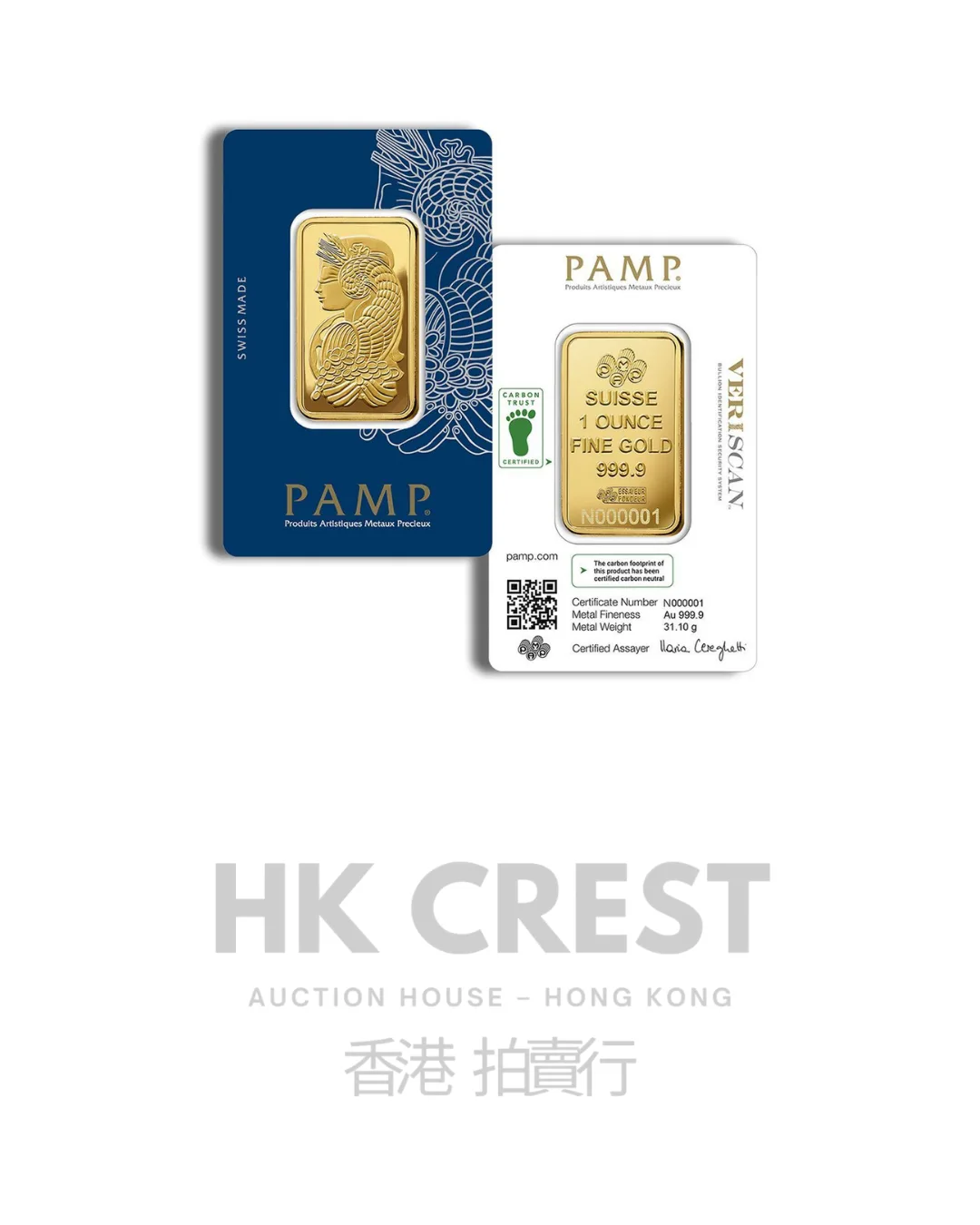 PAMP Suisse Lady Fortuna minted investment gold bar, 1 oz (31.1035 g), Au 9999 fine gold