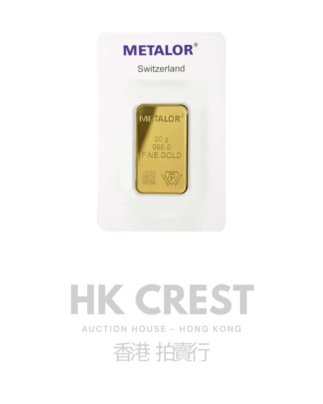 Investment gold bar by Metalor, Refinery Standard series, 20 g, Au 9999, cast format