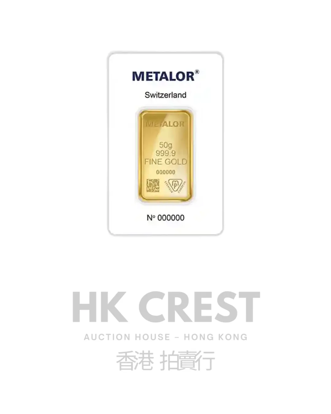 Investment gold bar by Metalor, Minted Gold series, 50 g, Au 9999, minted format