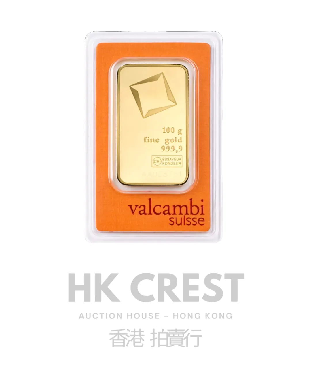 Investment gold bar by Valcambi Suisse, Classic series, 100 g, Au 9999, minted format