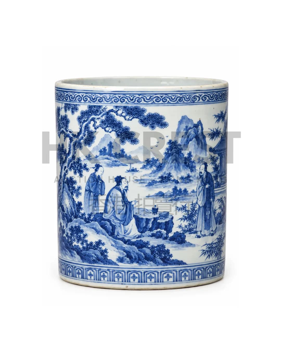 CHINESE BLUE AND WHITE PORCELAIN BRUSH POT