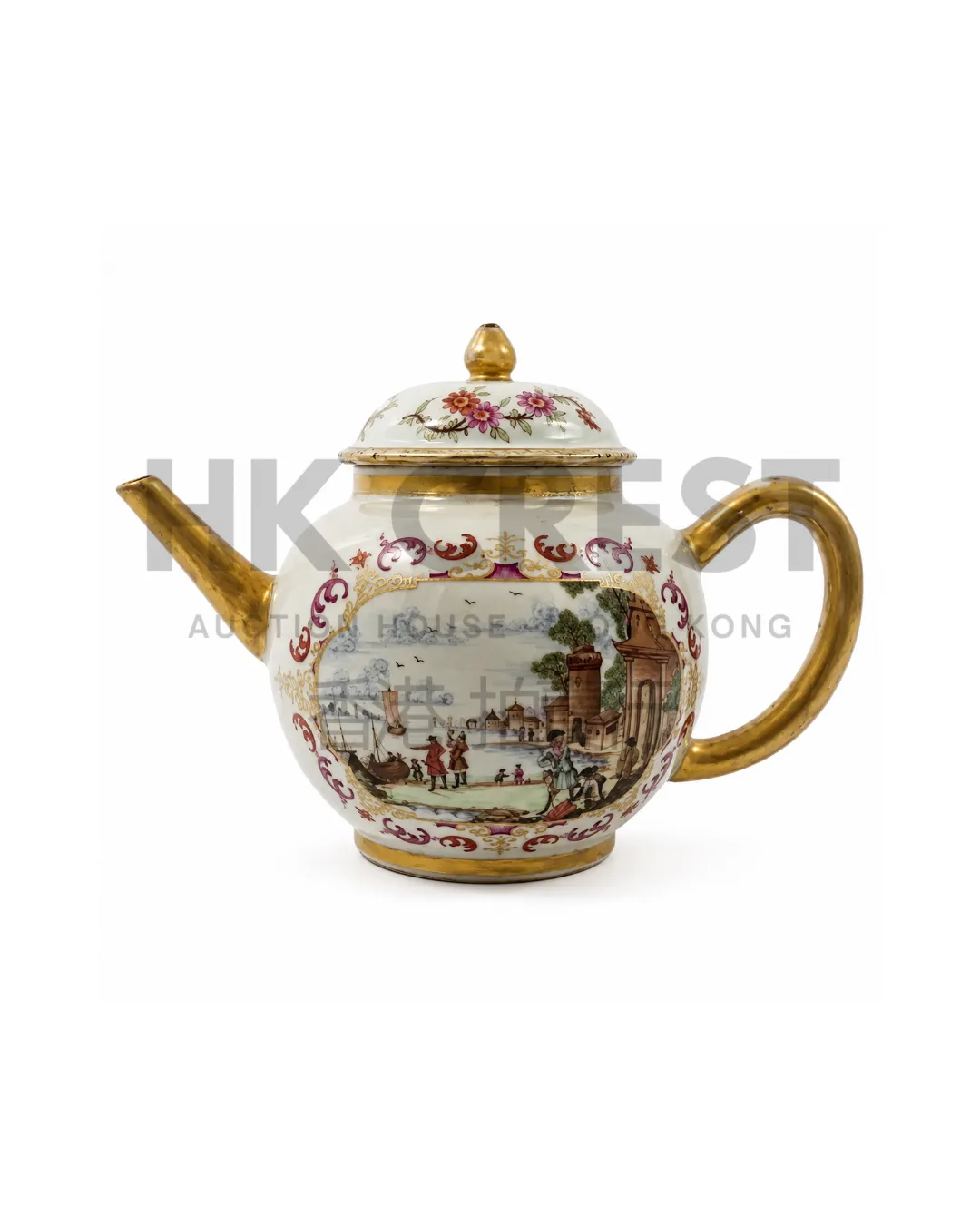 CHINESE TEAPOT IS DECORATED WITH EUROPEAN-STYLE FLORAL SPRAYS AND GILT BORDERS IN…