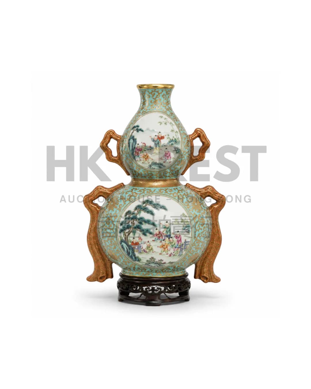 CHINESE FAMILLE ROSE PORCELAIN DOUBLE-GOURD VASE