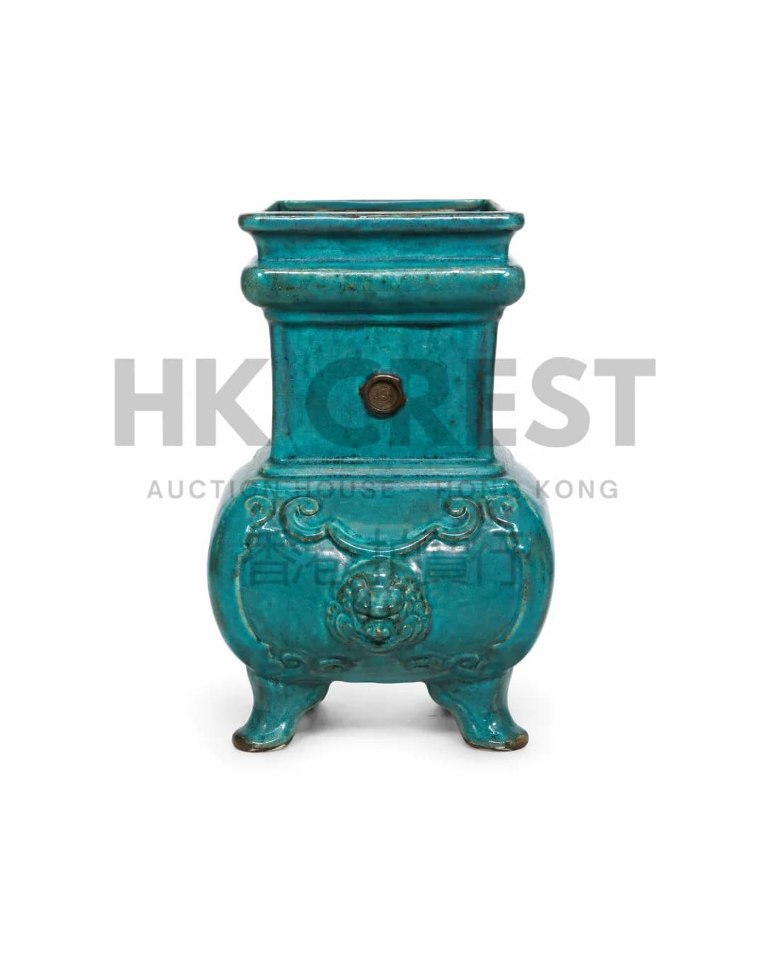 CHINESE TURQUOISE-GLAZED PORCELAIN INCENSE BURNER, LATE QING