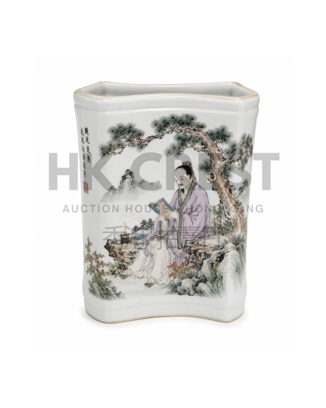 CHINESE ENAMELLED PORCELAIN BRUSH POT