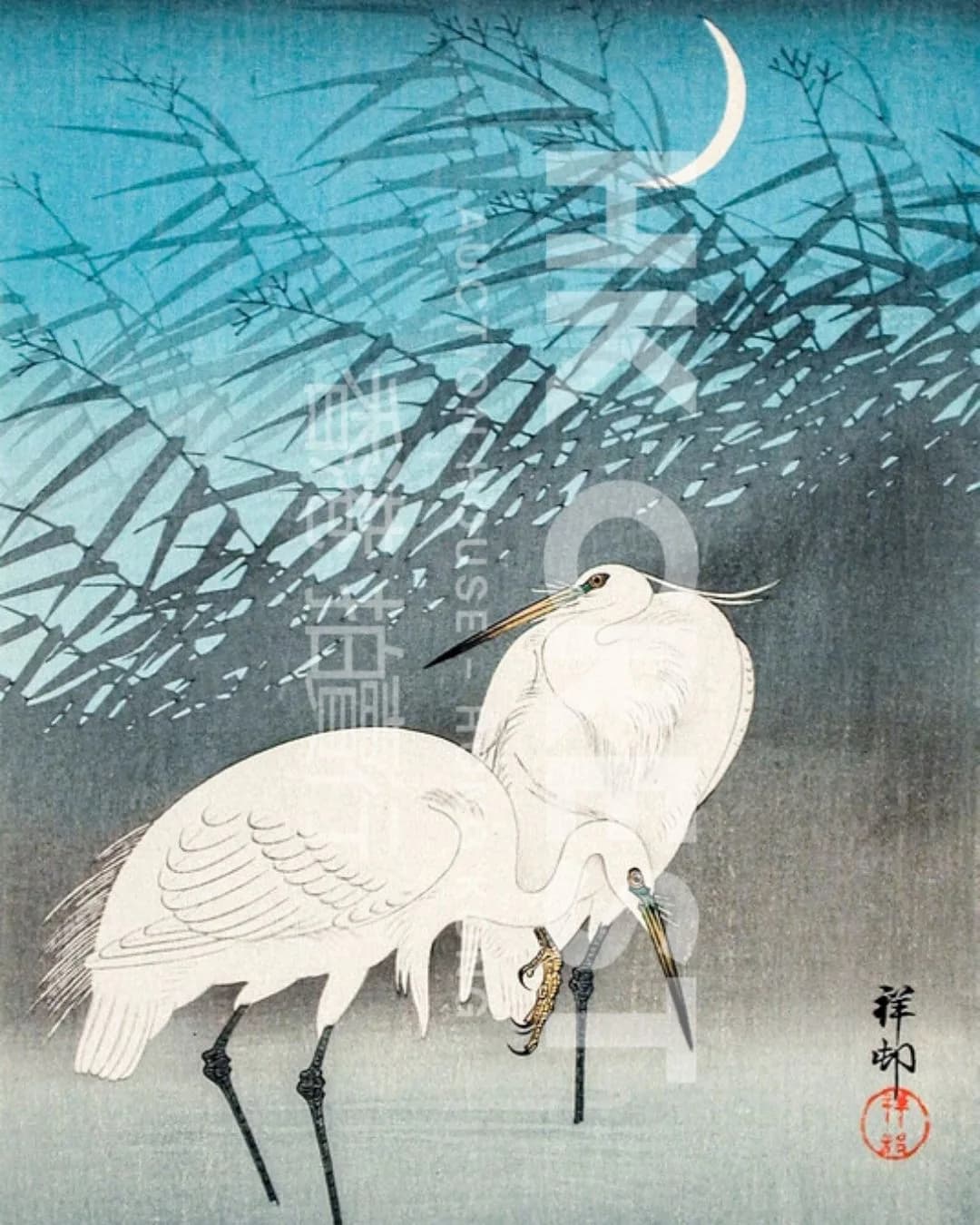 After Ohara Koson — Egrets and Reeds