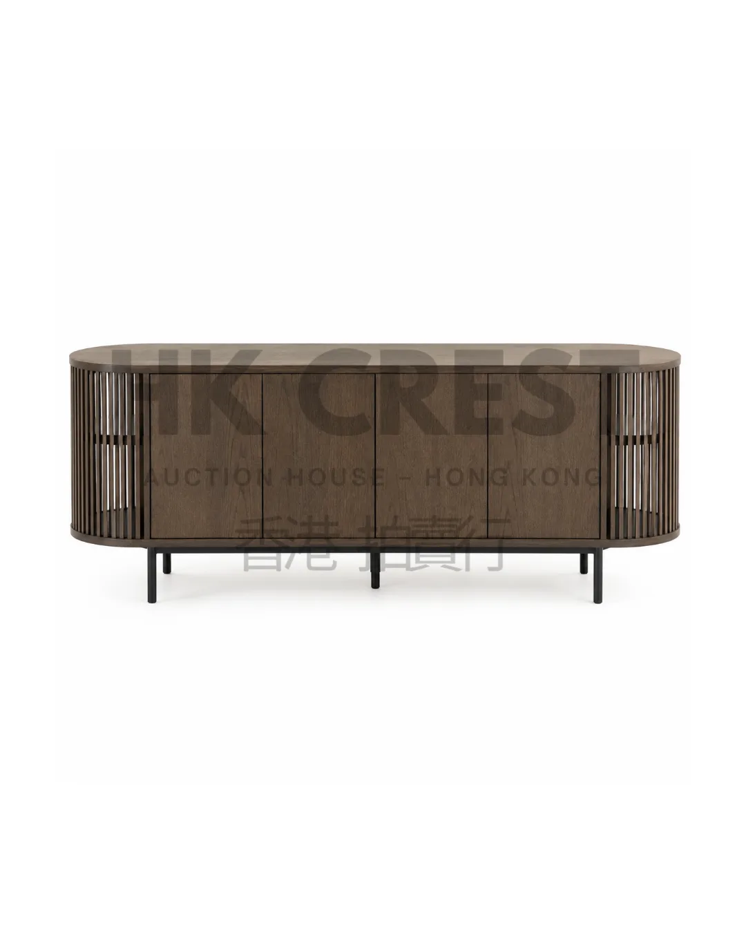 Low sideboard in smoked oak veneer with four flush doors