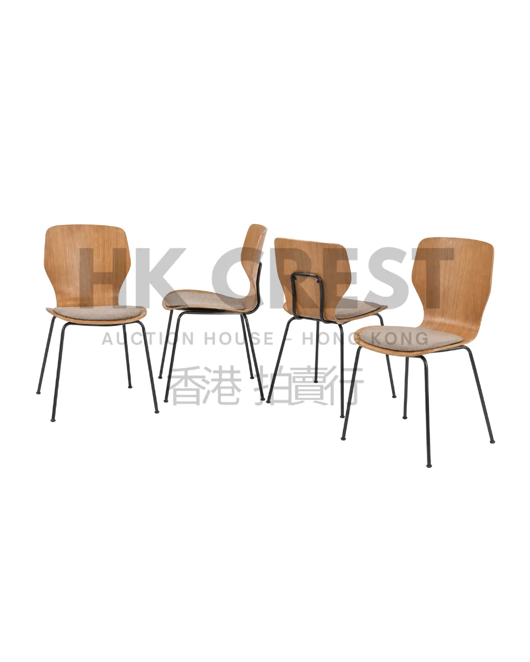 Set of four moulded dining chairs with curved plywood shells