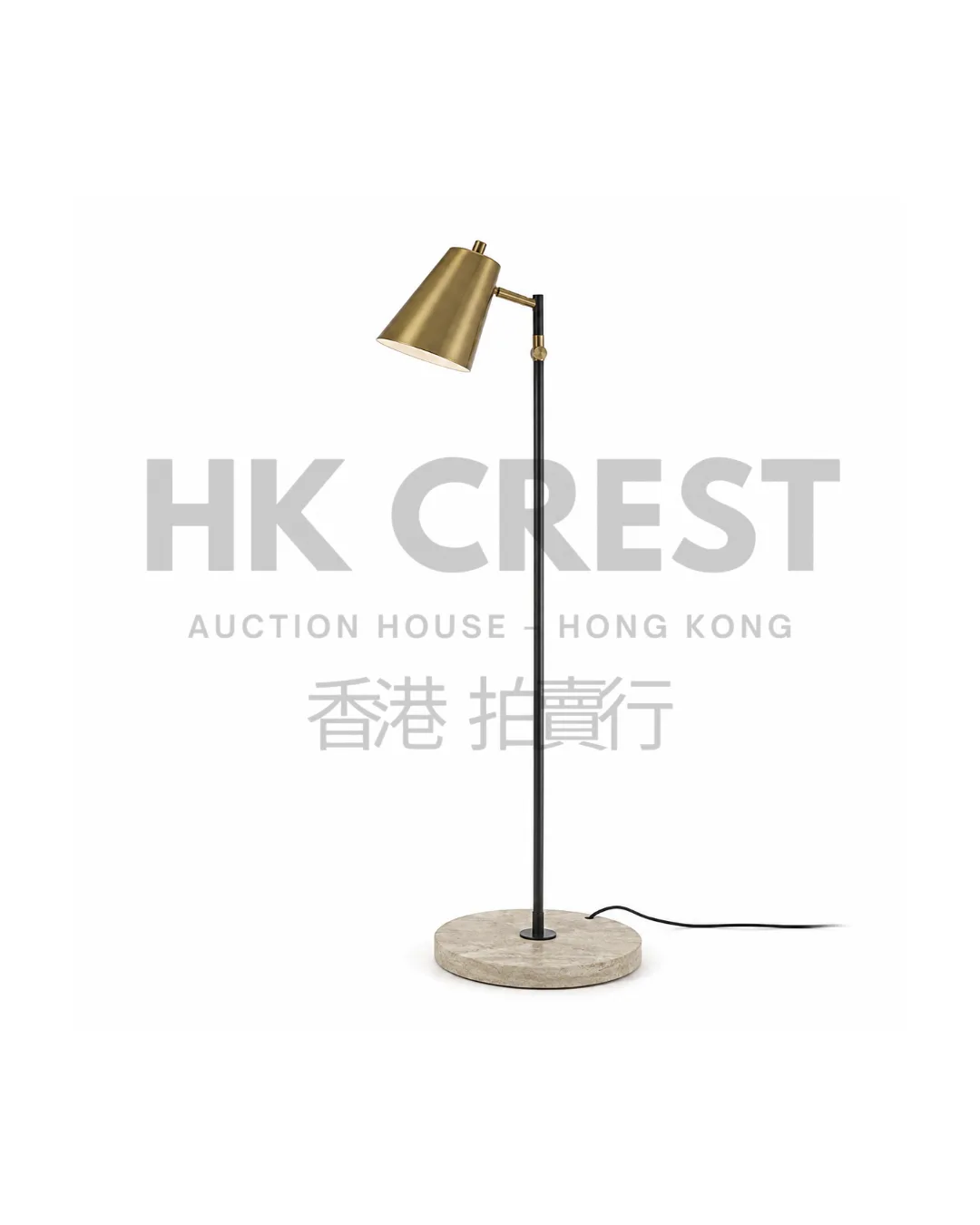 Floor lamp with a slender black metal stem
