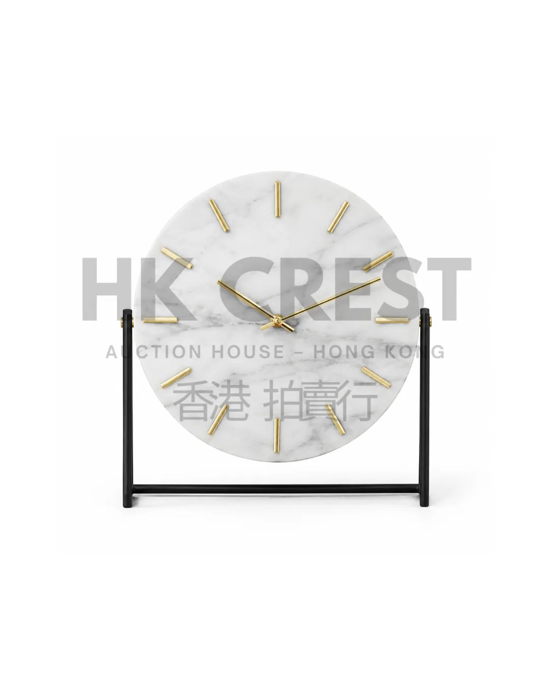 Decorative clock with a circular white marble face