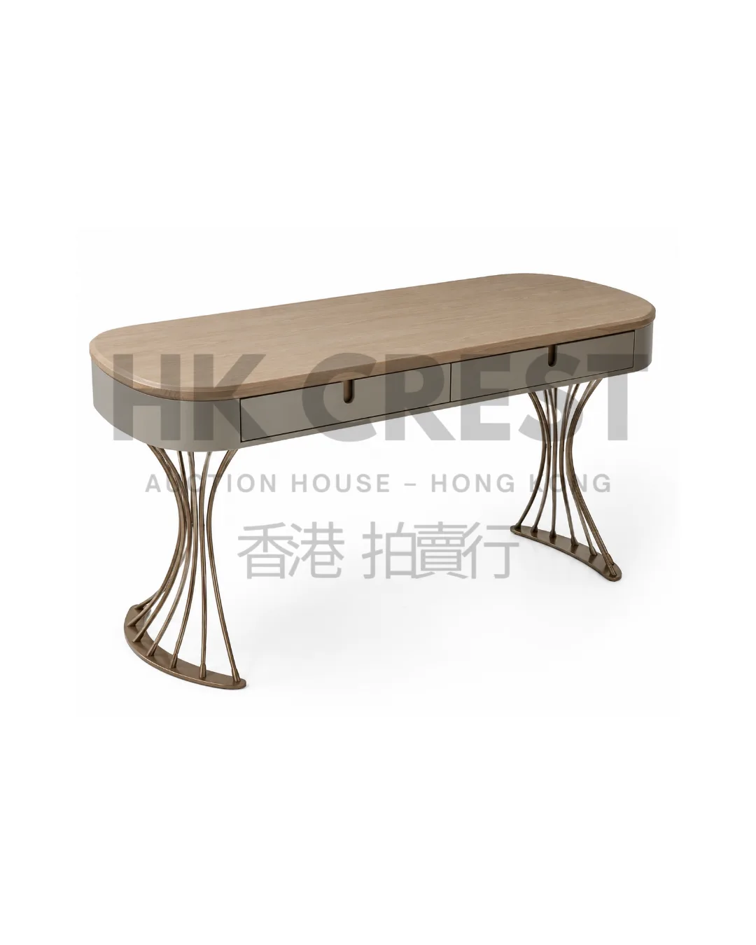Writing desk in ash veneer with rounded front corners