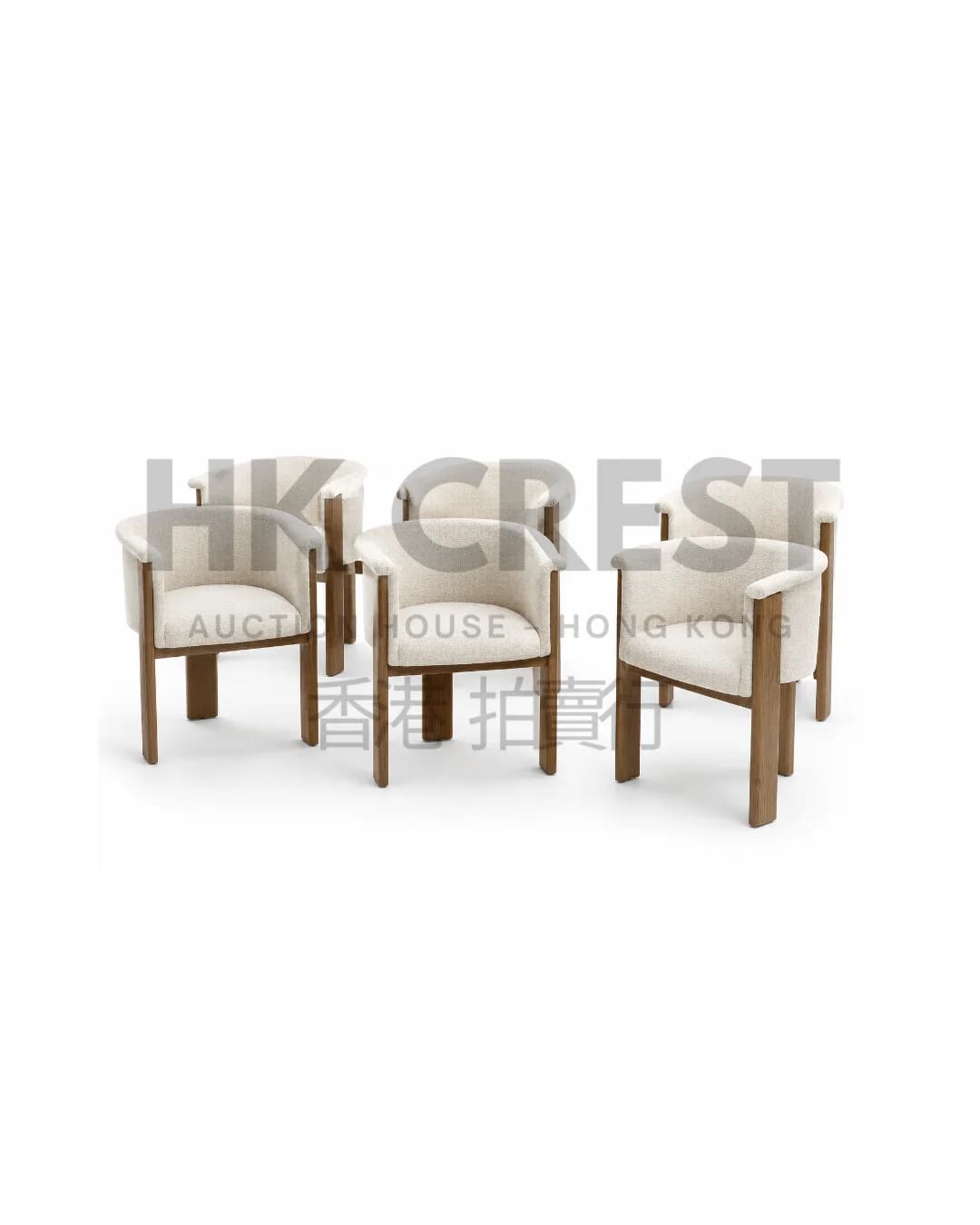 Set of six upholstered dining chairs with curved ash backs